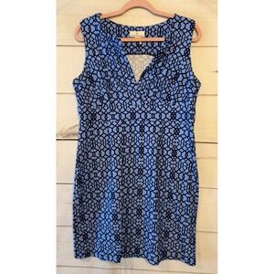 Jude Connally Women's Blue Geometric Print Sleeveless V Neck Sheath Dress Size L